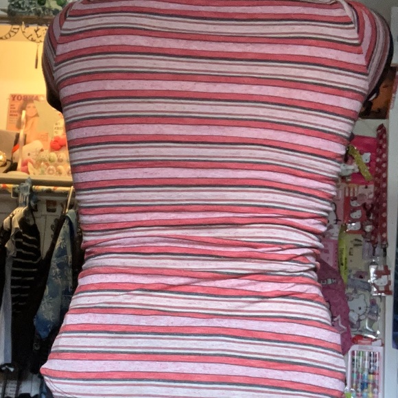 Pink and white striped Y2k baddazled short sleeve top - Picture 3 of 5